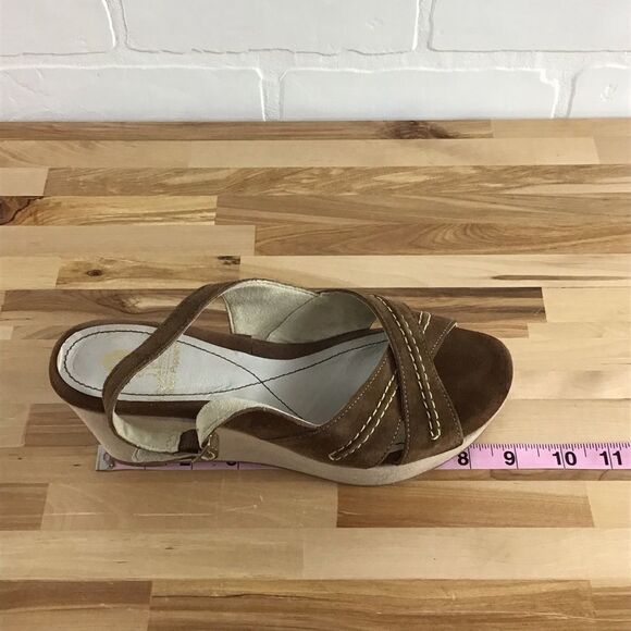 HUSH Puppies brown suede heeled sling back sandals wedges comfy stylish size 7 - Picture 11 of 15